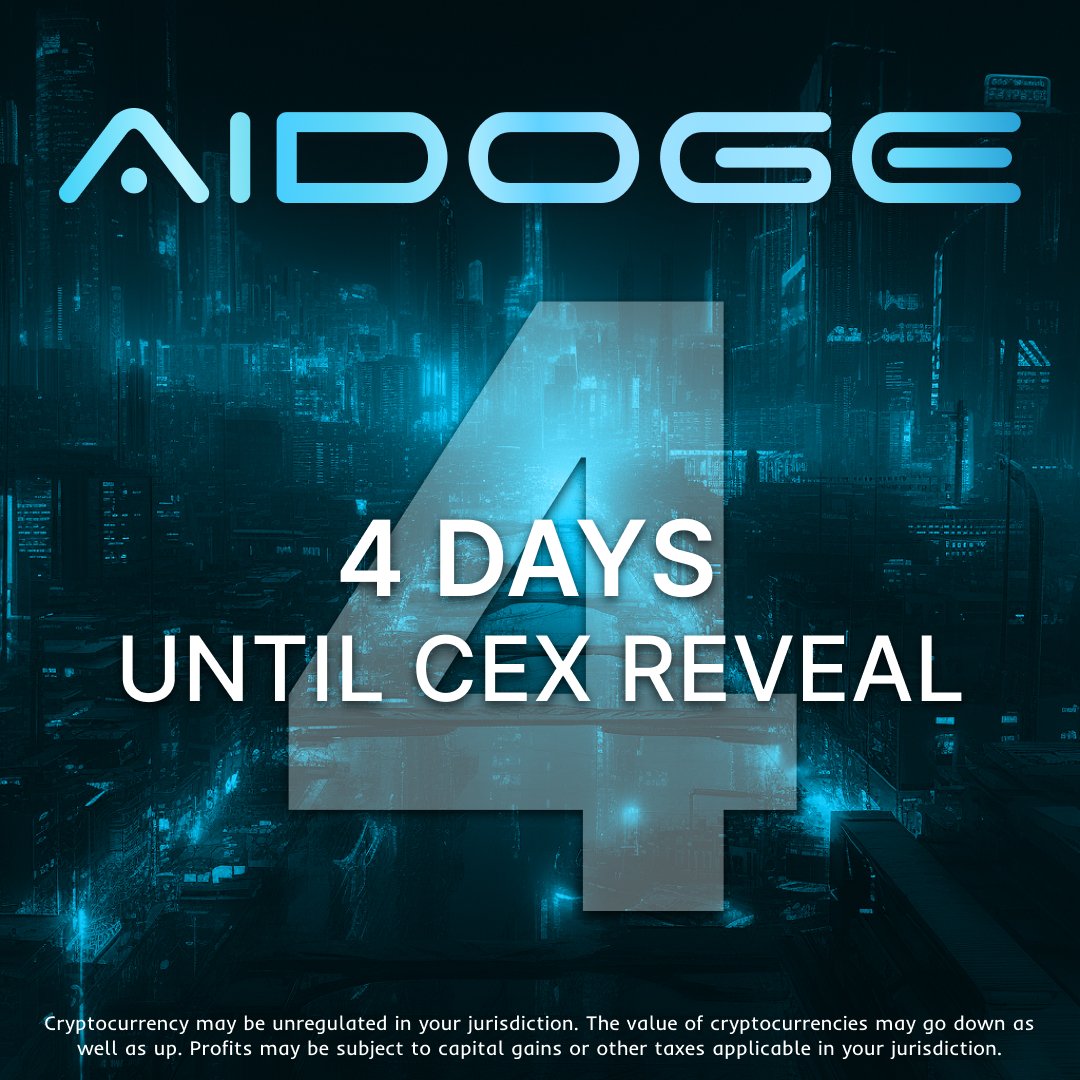 In just 4 days, we're unveiling our first #CEX listing. Keep your eyes on this space for the big reveal.

The countdown has begun! Can you guess who it will be? 👀🔐

#AiDoge #CEXListing #Presale #Web3