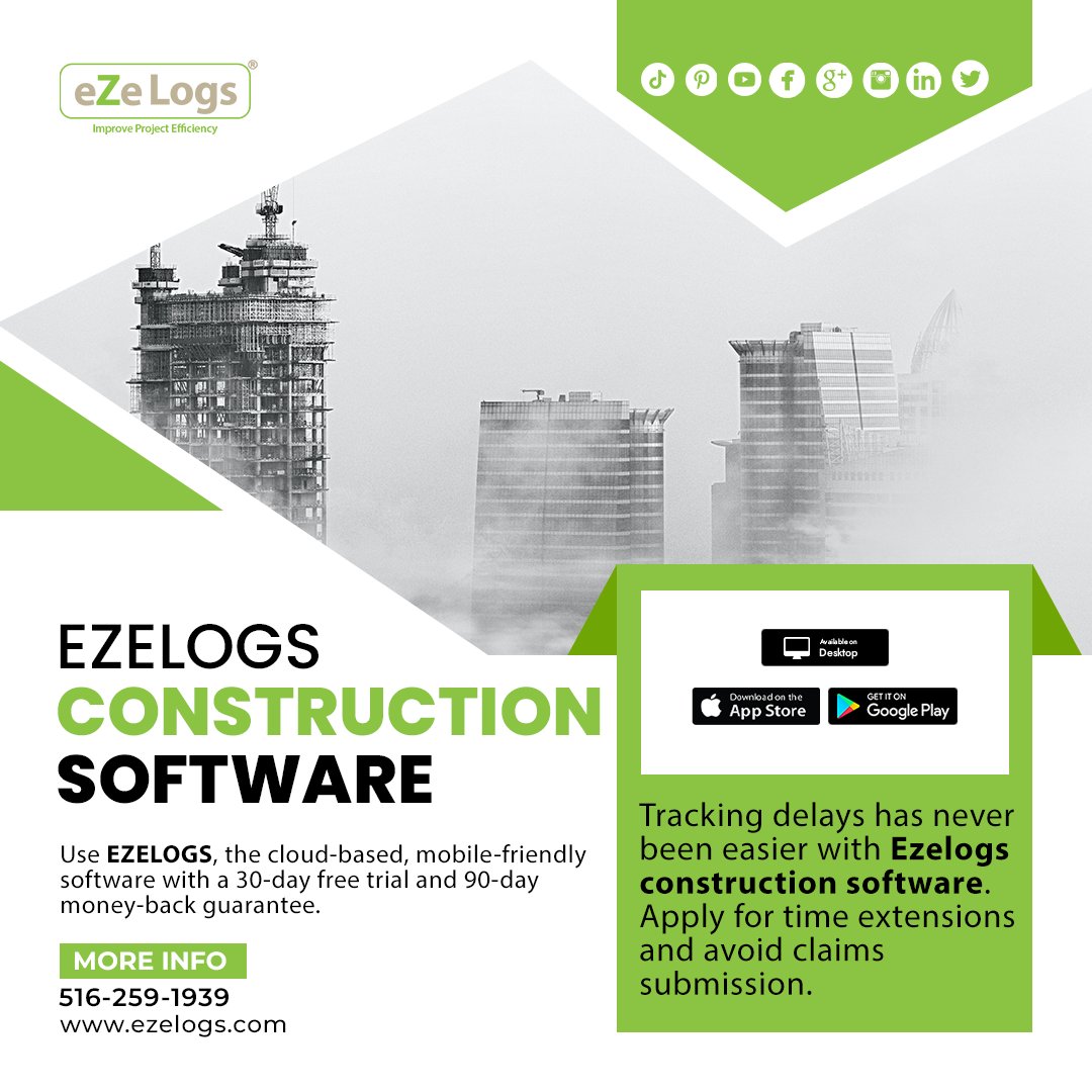 ezelogs's tweet photo. Tracking delays has never been easier with Ezelogs construction software. Apply for time extensions and avoid claims submission
#ConstructionManagementSoftware #ConstructionProjectManagementSoftware #ConstructionSchedulingSoftware #ConstructionEstimatingSoftware https://t.co/lsCHSv2esS