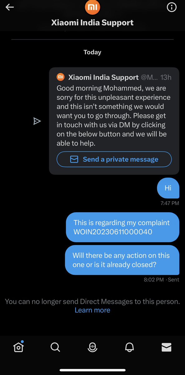 azgarmohammed's tweet photo. @MiIndiaSupport And now you have disabled messages. Way to go @MiIndiaSupport https://t.co/jLWQnWYezy