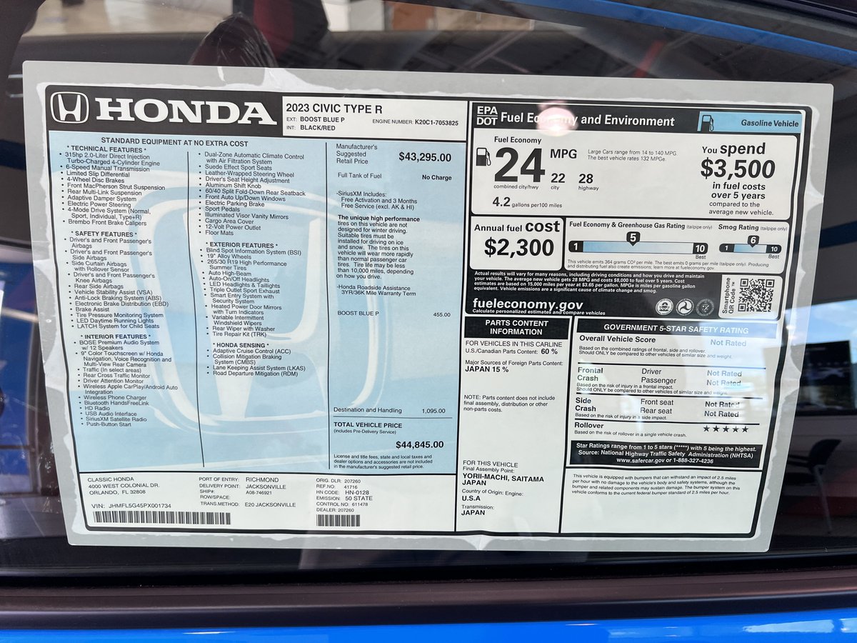 HeathAutoSocial's tweet photo. What’s your thoughts on this spec? 2023 @Honda #TypeR // Boost Blue Pearl is 🔥 // @ClassicHonda @HollerClassic https://t.co/TX0Oj6rwEd