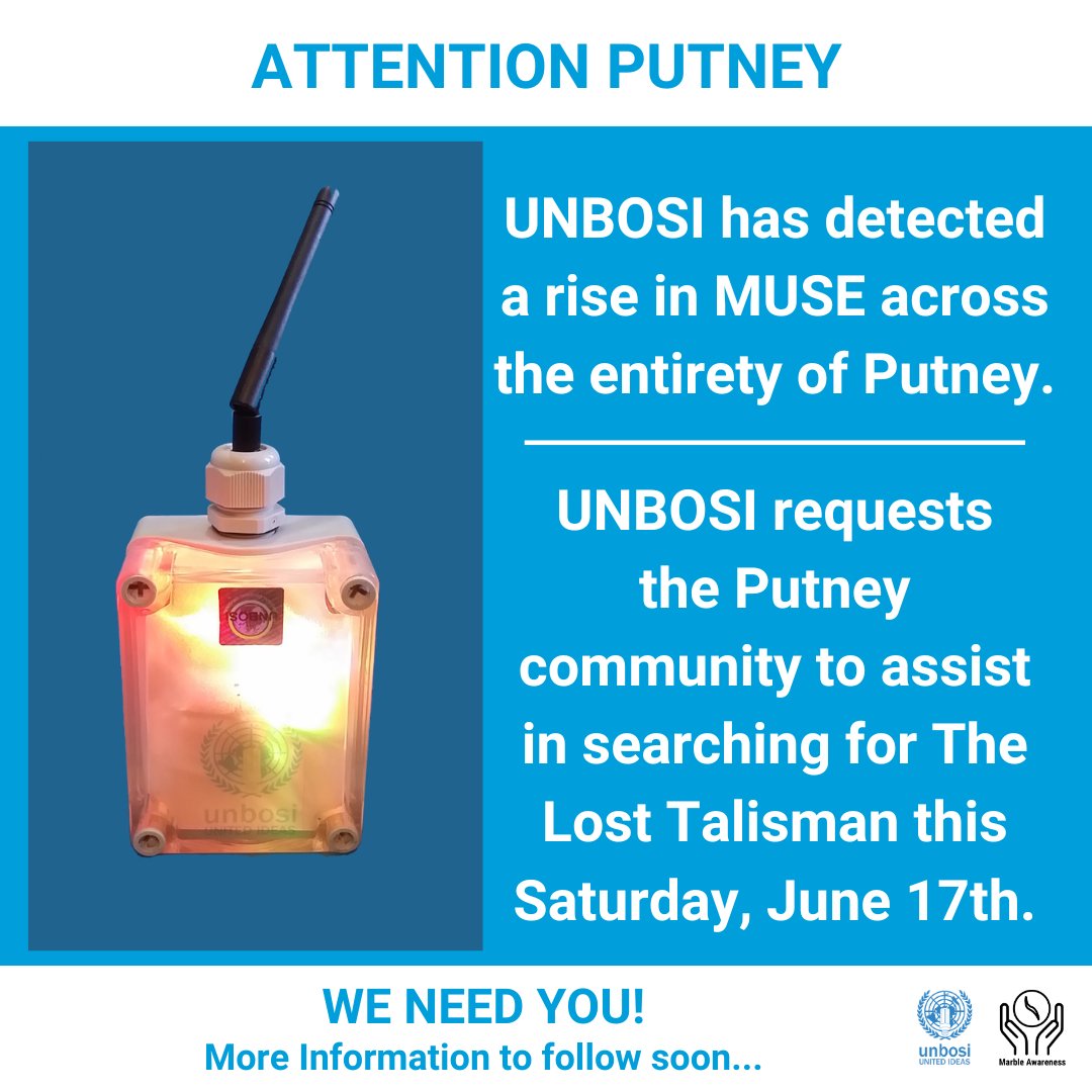 unbosimarbles's tweet photo. Attention Putney! Following extreme levels of MUSE across Putney, UNBOSI needs your assistance! Join UNBOSI this Saturday, June 17th, to help locate the Lost Talisman. More details to come soon... @putney_bid #putney #waf23 #putneybid https://t.co/dtDAnuTcjY