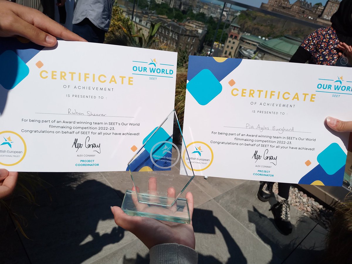 st_johnsacademy's tweet photo. Well done Ruben and Pia for being successful in winning the "Best Use of Language Award" in the @SEET_scotland Our World Competition against schools from across Scotland. What an achievement! Very proud of all your hard work! ¡Enhorabuena! Félicitations! @sja_languages #SJAML https://t.co/3nIdVdoKDV