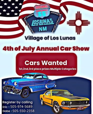 LLParksandRec's tweet photo. FREE Registration! Front row seating to the Los Lunas 4th of July fireworks (north sports complex field)! Event/judging/prizes 4p-7p 

Call to register your ride today!!🚙🏎️🚕 https://t.co/BpZ9PDxx7A