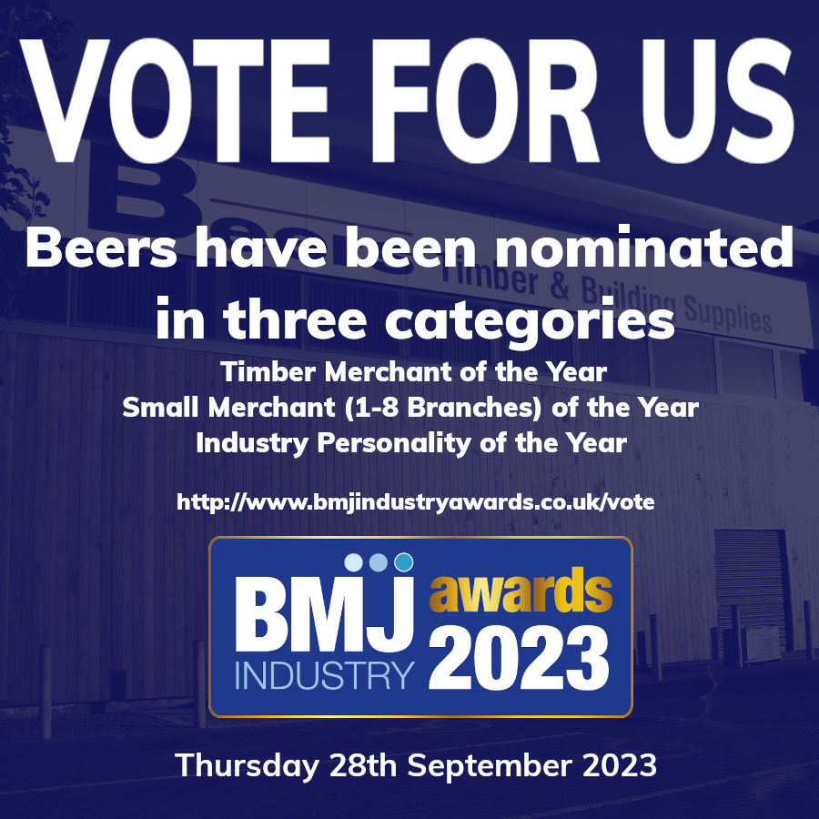 Beers have been shortlisted for 3 awards at the 2023 BMJ Industry Awards! Please could share and vote for us in the following categories. Timber Merchant Of The Year, Small Merchant Of The Year &amp; Industry Personality of the Year (Paul Conboy). VOTE HERE bmjindustryawards.co.uk/vote
