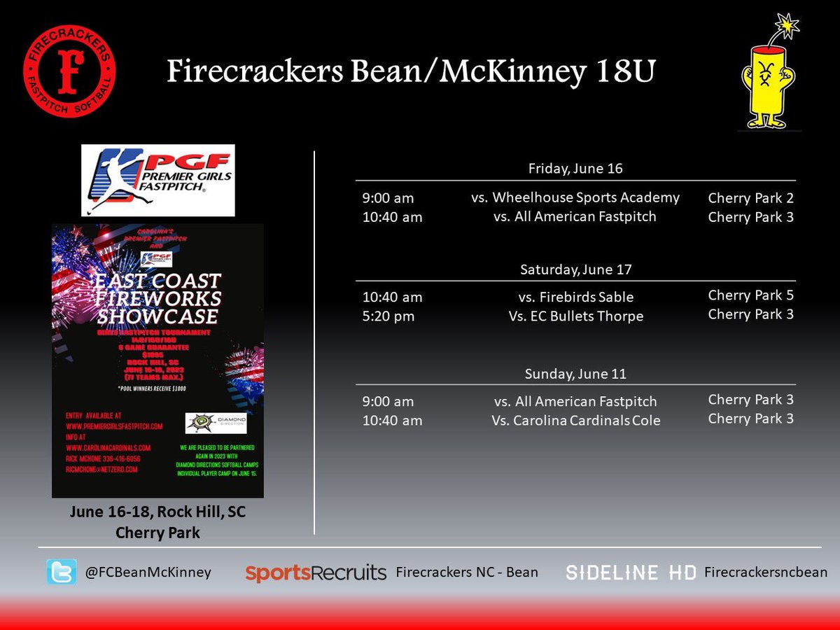 Back on the dirt this weekend in Rock Hill, SC! Coaches come see this talented team!! Can’t wait to see you!!!🧨🥎