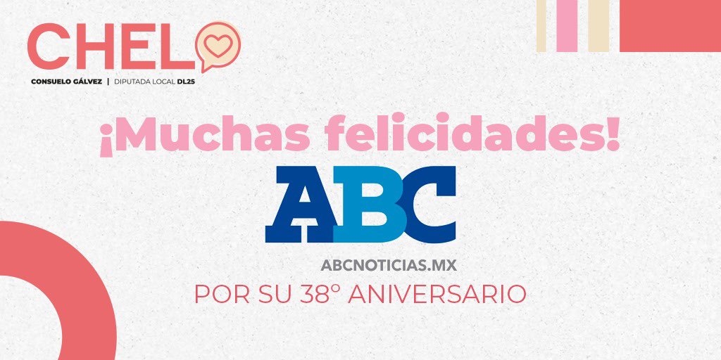 ¡Felicitaciones a <a href="/ABCNoticiasMX/">ABCNoticias.mx</a> por sus 38 años transmitiendo noticias y por su compromiso de mantener informada a la sociedad!