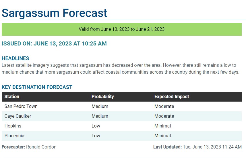 Sargassum Monitoring® on Twitter "BELIZE Sargassum forecast from 06