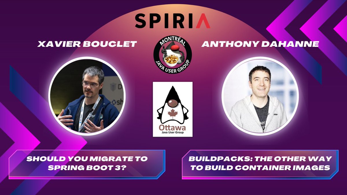 realOttawaJUG's tweet image. Today is the big day 🎉

6⃣:3⃣0⃣ PM 🕡

First #Ottawa #Java User Group event in 5 years!

Hear from our 2 seasoned speakers, @XavierBOUCLET and @anthonydahanne about Spring Boot development and deployment!

Come and join us tonight, it&apos;s free!

meetup.com/ottawa-java-us…