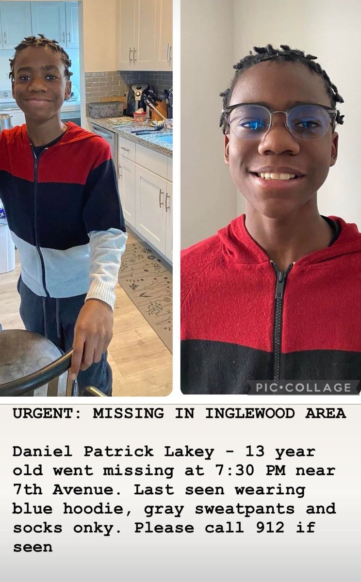 Community, we need your help asap. My godson is missing. Please call authorities if he is spotted. #Inglewood #MissingPerson @CityofInglewood