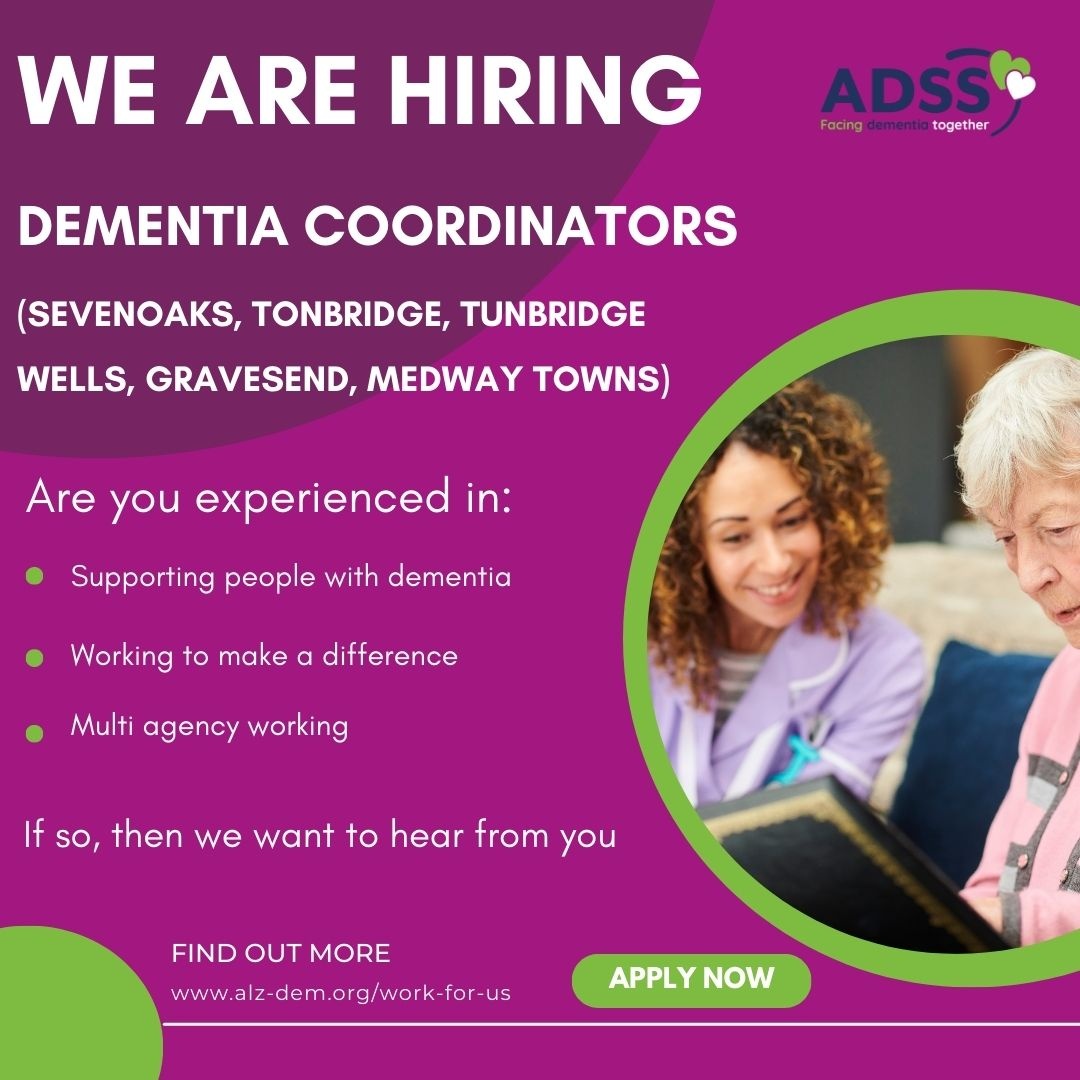 We are looking for Dementia Coordinators to join our team! 

If you're interested in making a difference, click on the link to learn more and apply: bit.ly/3FHZ65a. 

We look forward to hearing from you!

#JobsInKent #CharityJobs #Hiring #TonbridgeMallingJobs #MedwayJobs