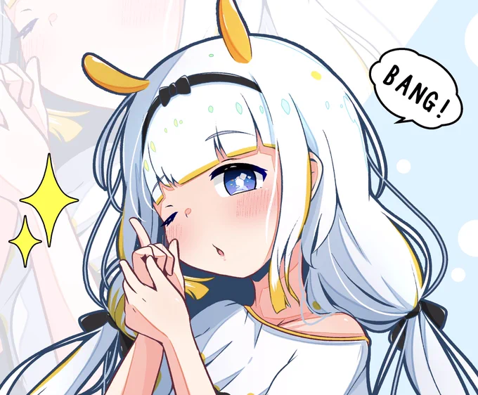 ウミウシの配信者さん、海兎なき さん!  #海兎のにがおえ  配信にお邪魔したので記念描き〜 FPSの配信だったので銃のポーズ