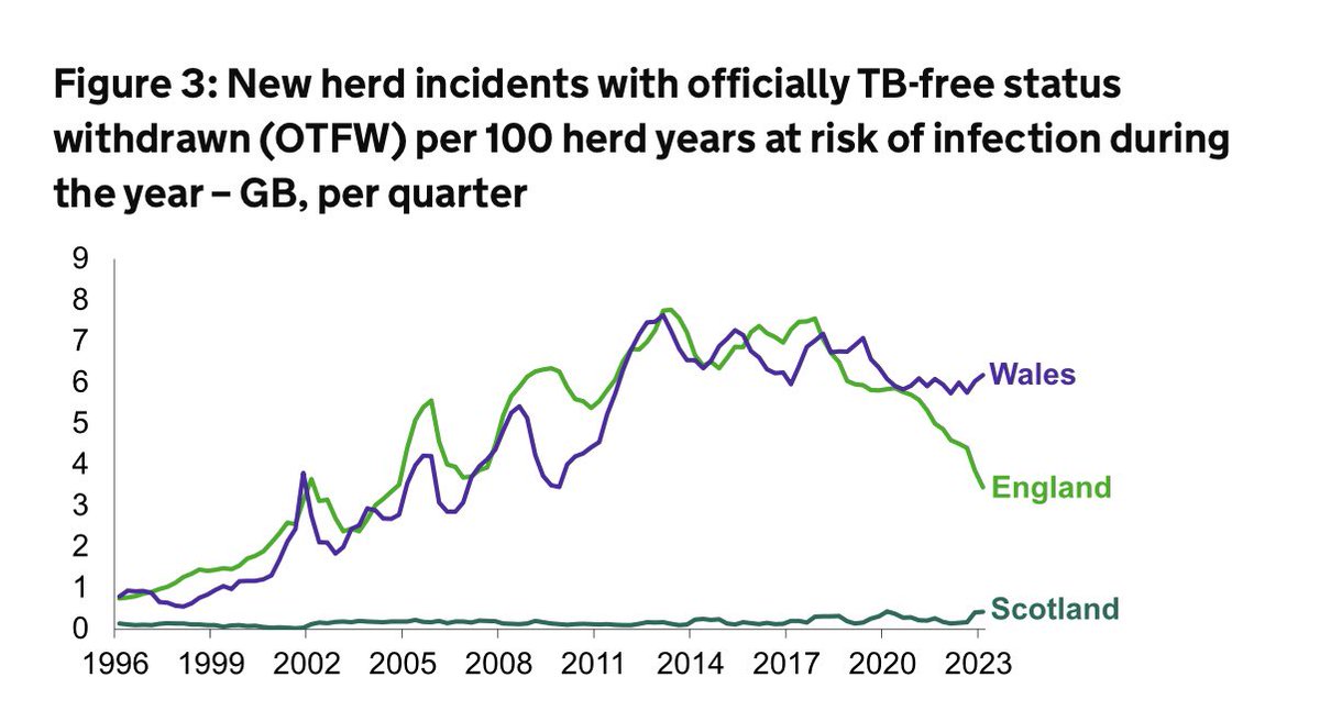 bTB data released today. Important to await proper analysis but, in England at least, looking promising for the first time in over 25 years…. #bovinetb #badgercull