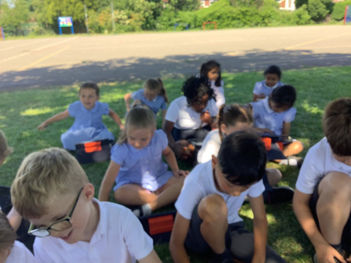 OABroadoak's tweet photo. #3LB are doing their reading lesson under the shade of the trees outside. We are making predictions about Ada Twist, Scientist. We’re really looking forward to seeing if our predictions are true! https://t.co/ca4VK3GEte