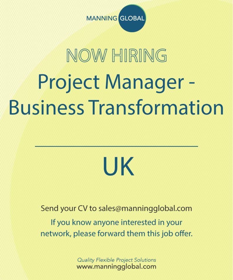 New #job in the #UK! 🇬🇧 

Our client, a leading global #IT service provider, is recruiting for a PROJECT MANAGER - BUSINESS TRANSFORMATION! 

Send your CV to sales@manningglobal.com

#Jira #Confluence #Edge #Cloud #Microservices #Restful #ScrumMaster #Agile #ProjectManager