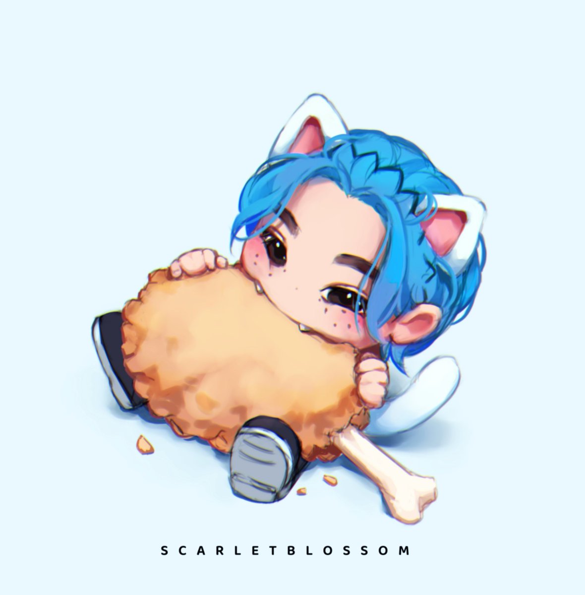 animal ears solo tail cat ears cat tail blue hair food  illustration images