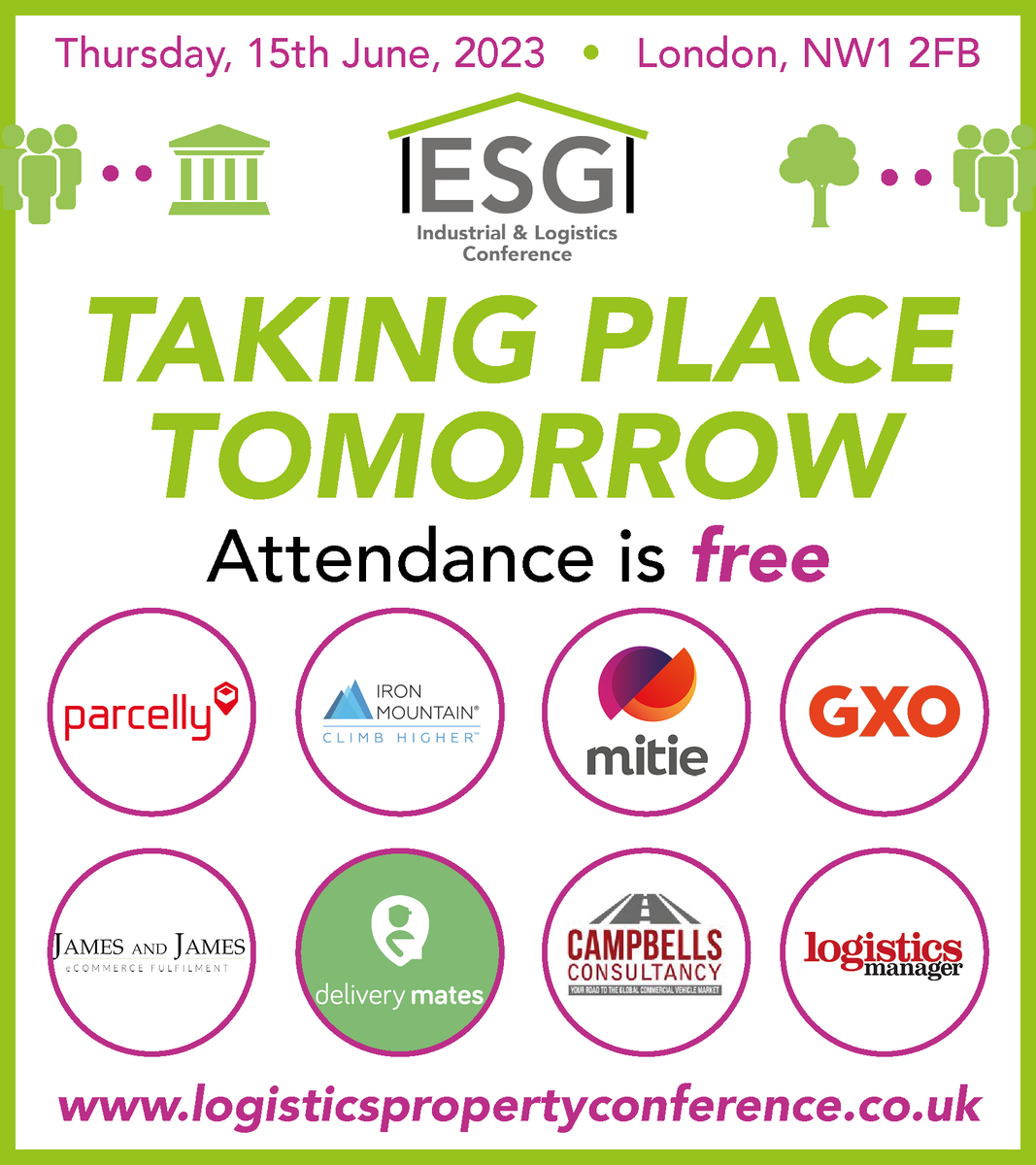 LogisticsManagr's tweet photo. Our inaugural ESG Industrial &amp; Logistics Conference 2023 is tomorrow!

Register now for free: https://t.co/edlPIuz5Ki

Hear our industry-leading speakers discuss how occupiers can use their property strategy to reach Environmental, Social, and Governance criteria!
#ESGProperty23 https://t.co/sycw1Am69a
