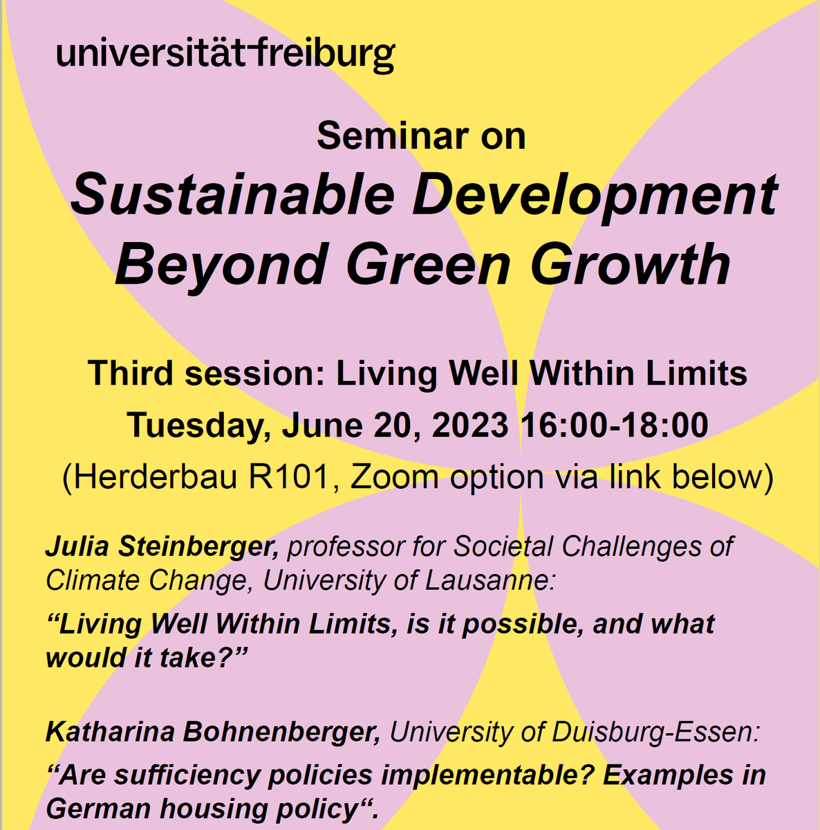 StefanPauliuk's tweet photo. The Seminar on 
Sustainable Development Beyond Green Growth continues!

Third session: Living Well Within Limits

Tuesday, June 20, 2023 16:00-18:00

With talks by @JKSteinberger @k_bohnenberger  

Details below and registration here:

https://t.co/ni9MlyjGyJ https://t.co/XwRv2GPC76