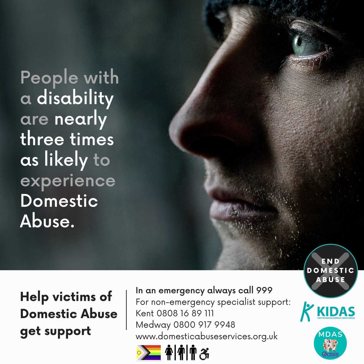 People with a disability are nearly 3 times as likely to experience #DomesticAbuse (ONS). A range of tactics can be used to coerce, control & victimise. Learn more & help get victims to safety this #LDWeek23  domesticabuseservices.org.uk #KnowSeeSpeakOut #LearningDisabilityAwareness