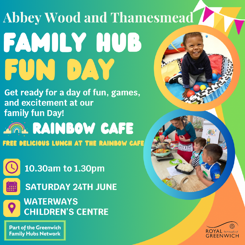 The Family Hub at Waterways Children's Centre is launching on Saturday 24th of June - 10:30 am to 1:30 pm. It's starting off with a Family Hub Fun Day! Please  find more information on the flyer if you would like to visit #abbeywood #thamesmead #childrenscentre #greenwich
