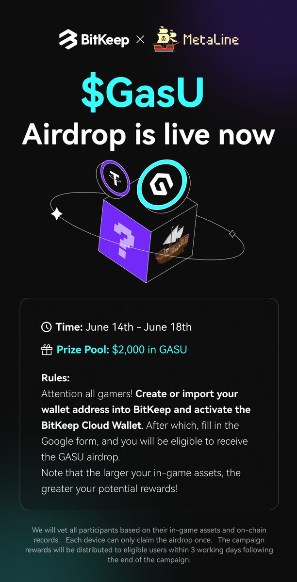 🔥 Win from $2000 $GASU pool with <a href="/Metaline001/">MetaLine X</a> 
📝 Create/import wallet address into BitKeep and activate Cloud Wallet
👉 Fill this: forms.gle/5ALDPQdiBVMKJ1…
👀 Opening a cloud wallet + GASU can offset gas in Swap &amp; on-chain transfers + NFT txns!
✨ JOIN: bitk-eep.onelink.me/pURg/vy1c0yau