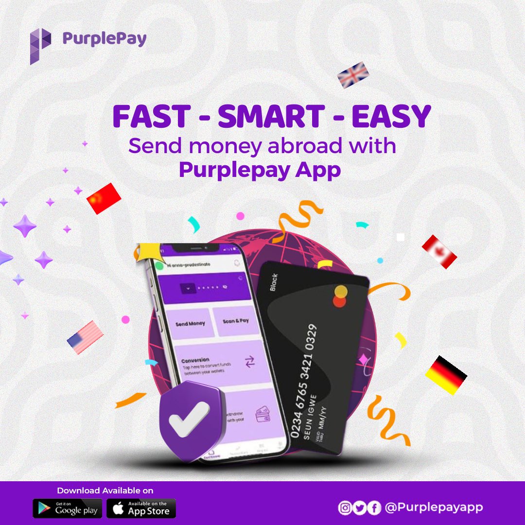 Purplepay_app's tweet photo. Sending money abroad just got easier! Use the Purplepay Payment request to make payment in UK, US, Canada, Germany and China today! It’s super fast and easy to use💜😎
#purplepayapp #paymentrequest #sendmoneyabroad https://t.co/tFzaiLknAc