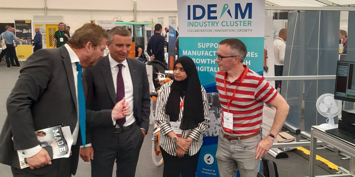 DeptofFHed's tweet image. Minister of State Collins visited Manufacturing Solutions Ireland 2023 today, at TUS Moylish Campus in Limerick. The Minister met exhibitors, TUS staff and staff from GTMA, the co-organisers of the event with TUS.