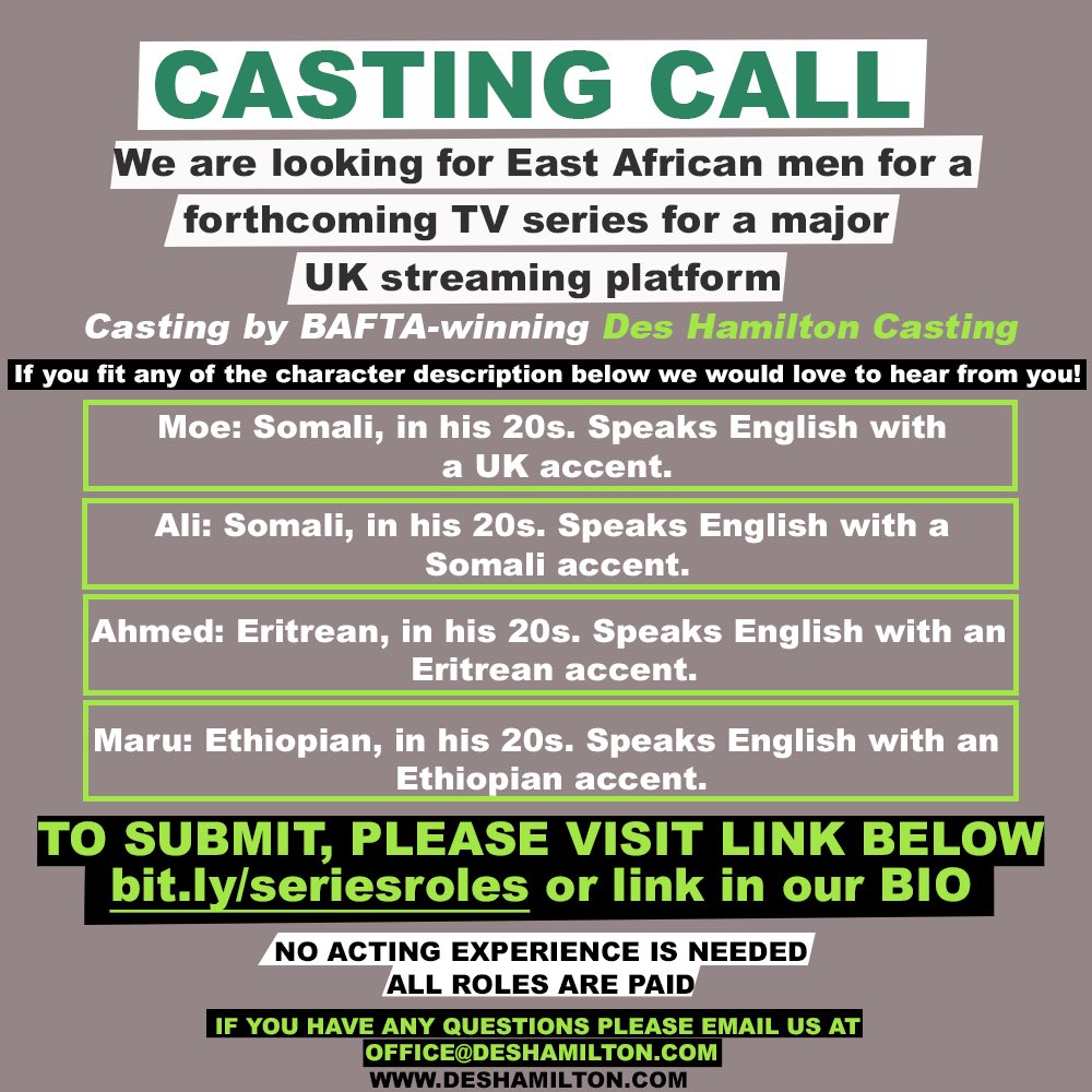 Des Hamilton Casting on X: If this is you or someone you know please get in touch via our email office@deshamilton.com or please share! / X