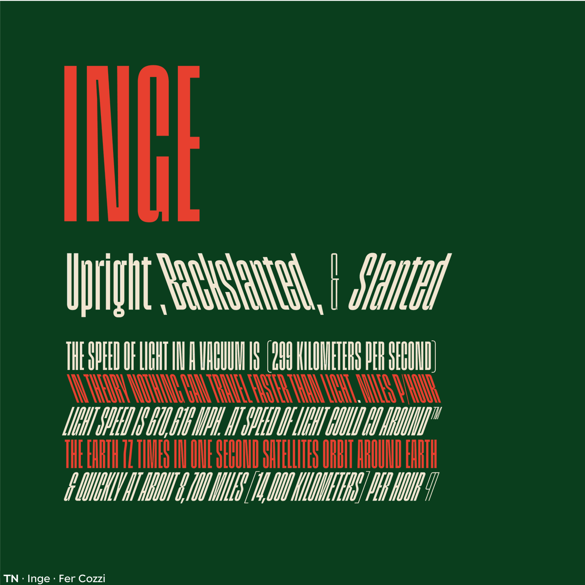 Discover Inge by <a href="/fercozzi/">fer cozzi</a> : a powerful, rhythmic font with solid texture.  Ideal for large-scale designs, it balances acceleration and strength, just like its namesake, Inge Lehmann. 
License Inge here: buff.ly/3JaxXdE