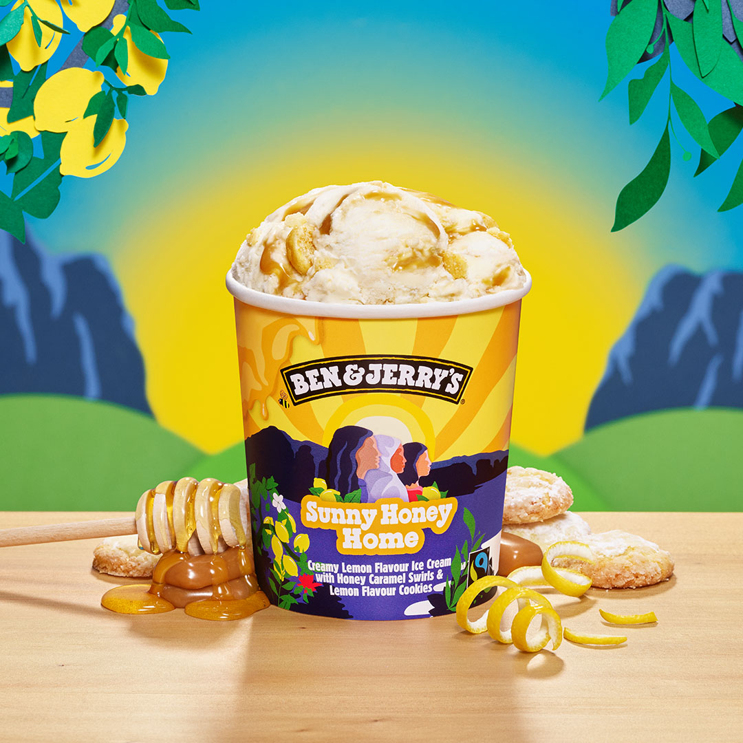 NEW Sunny Honey Home! We co-created this flavour with 8 refugee entrepreneurs and our allies at TERN to bring the tastes and cultures of their home countries to the Ben & Jerry’s ice cream family. Proceeds will help fund refugee-led start-up businesses. What’s sweeter than that?