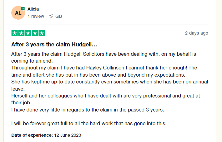 This review has made my week.  
#hudgellsolicitors
#wrightingwrongs
#clientcare
