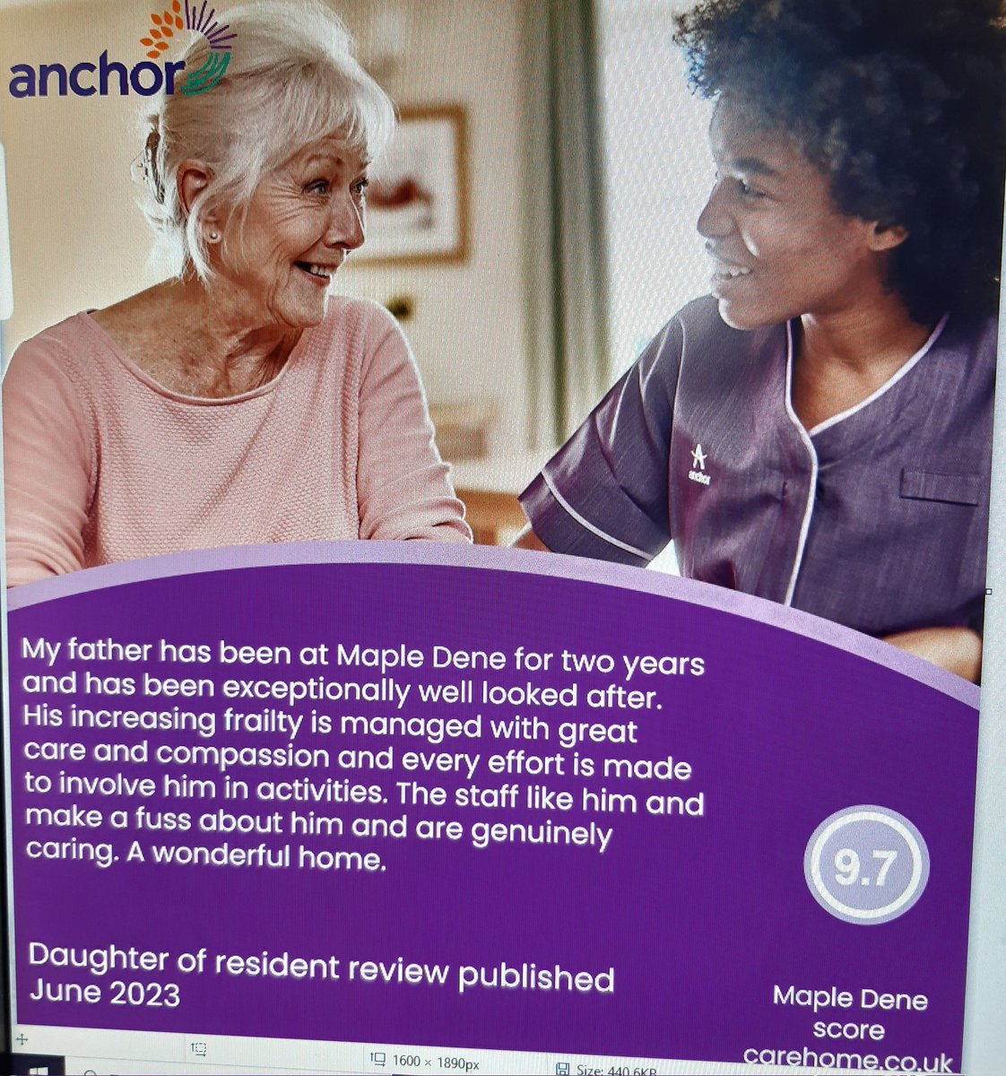 MapleDeneAH's tweet photo. Really proud to receive compliments @carehome.co.uk #carehomes #olderpeople #anchorjobs https://t.co/XDbviYRapr