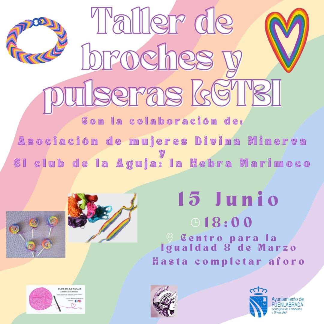 🔊Si te gusta crear cosas molonas y la artesanía, no puedes perderte estos talleres de broche y pulseras LGTBI, otra forma divertida de seguir reivindicando los derechos LGTBI🏳️‍🌈, con Club de la Aguja La Hebra de Marimoco y Divina Minerva

📅 Jueves 15 junio
⏰ 18h
🏘 <a href="/8_de_Marzo/">Centro 8 de Marzo</a>