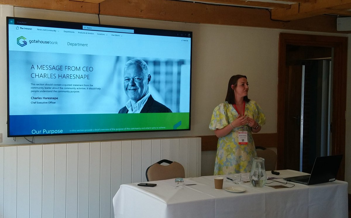 Our client, Rachael from @gatehousebank giving some food for thought around creating healthy discussions on ethics at #IoICFestival23. (Hint: digital communities can be great for this!)