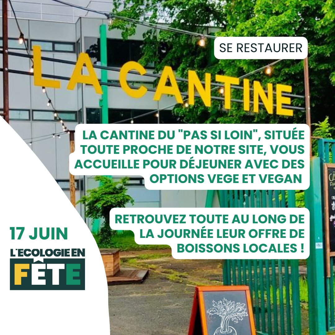 🌿🎉🥗 Participez à l'#ÉcologieEnFête et régalez-vous à la cantine du "Pas si Loin" ! 🍽️🌱

🍽️ Profitez d'une offre végétarienne et vegan,🥤 rafraîchissez-vous avec des boissons locales
🌿🥤 Offrez-vous une pause gourmande  au "Pas si Loin" pendant l'#ÉcologieEnFête.