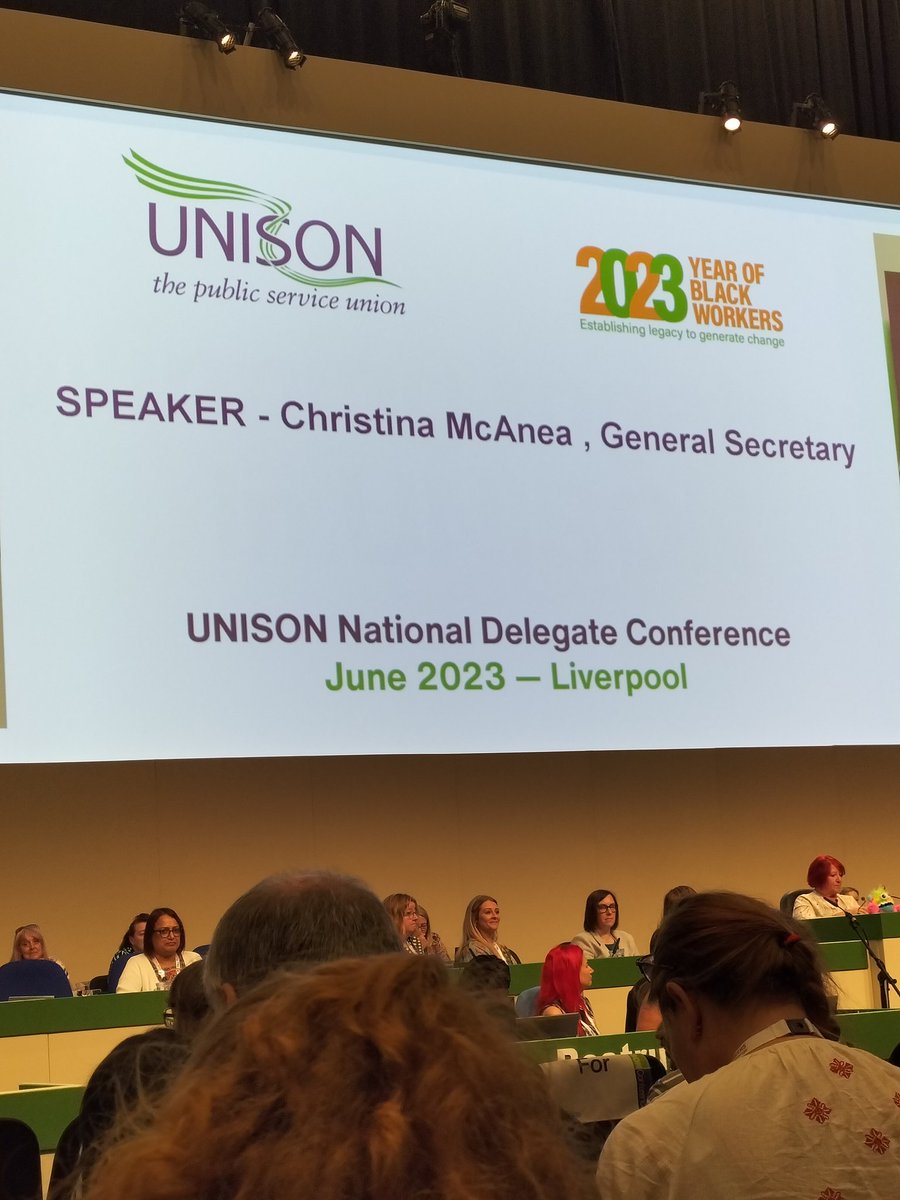 Our General Secretary @cmcanea addressing conferce. Thanking all our members that took to the picket lines across all our public services. Giving a shout out to @Newcastleunison for being first to sign up to the Anti-Racist charter. 'Lets continue making History.'