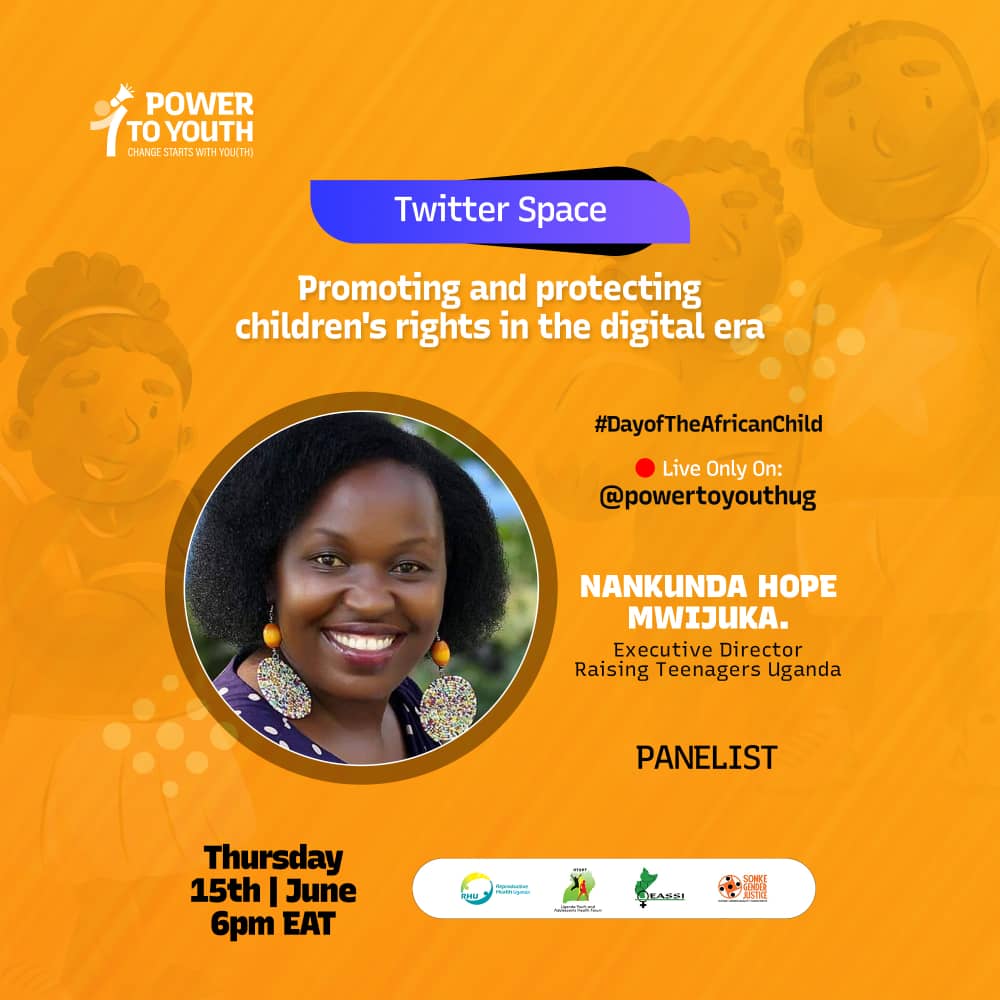 Doreen Nelly Kyampeire (@dorahnellyk) on Twitter photo Among the panelists to share insights during the upcoming twitter space to kick start the commemorations of the #DayOfTheAfricanChild is <a href="/nankunda20/">Hope Nankunda</a> ED of @RaisingTeensUg1. She brings an array of knowledge and experience from working with adolescents in vulnerable communities. Among the panelists to share insights during the upcoming twitter space to kick start the commemorations of the #DayOfTheAfricanChild is <a href="/nankunda20/">Hope Nankunda</a> ED of @RaisingTeensUg1. She brings an array of knowledge and experience from working with adolescents in vulnerable communities.