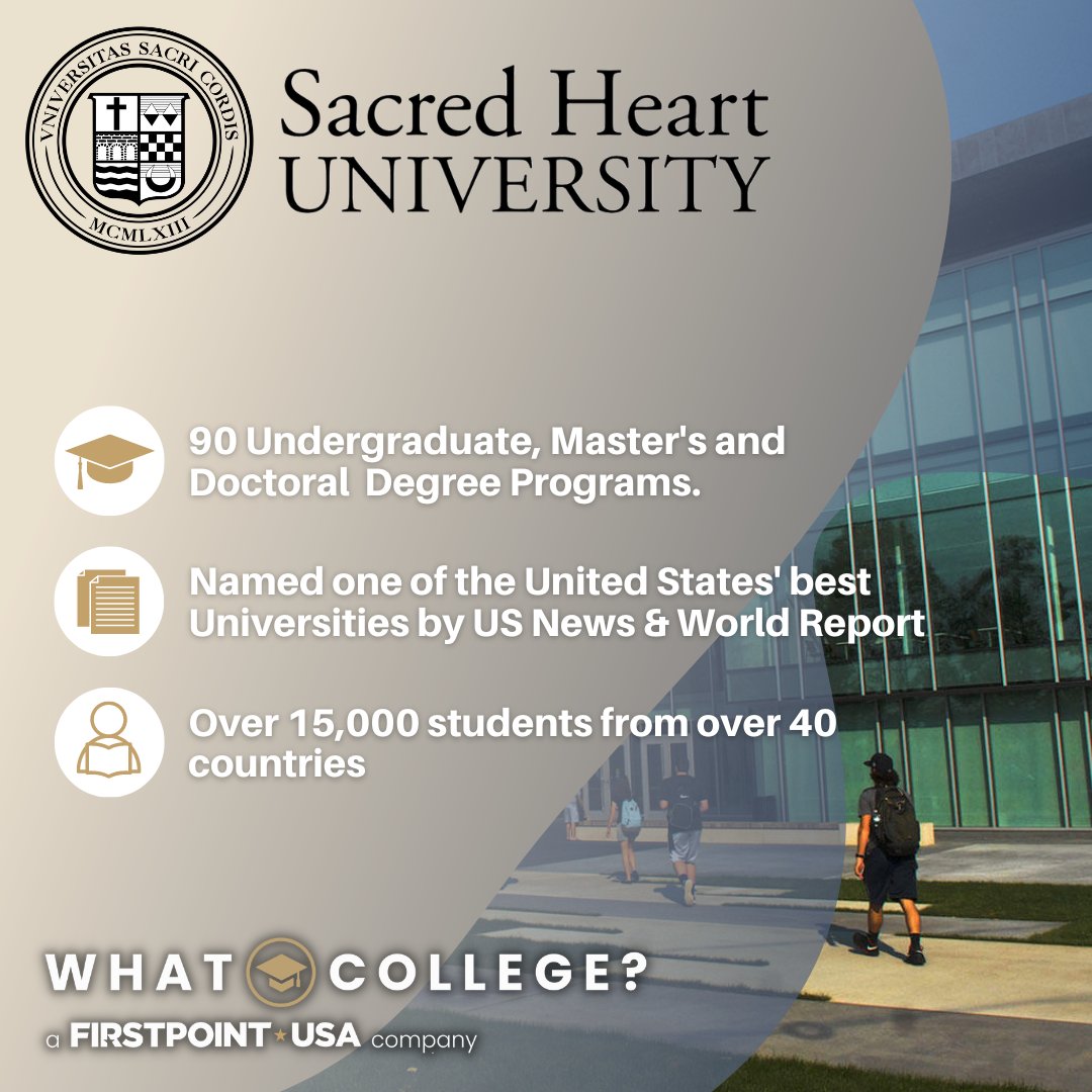 WhatCollege_com's tweet photo. With over 100 social, academic, leadership, media, multicultural and arts clubs and organisations, our partner institution Sacred Heart University is a fantastic option for students looking to undertake a world-class degree education whilst seeking personal development. https://t.co/KatrRr5UxQ