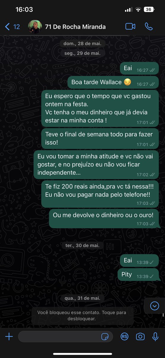 DimasThai's tweet photo. Bom dia,Brasil.. 
alerta de Golpe!!🚨🚨
Wallace Alves,conhecido como pity,morador de Rocha Miranda.
Diz vender ouro,recebe o valor e simplesmente inventa desculpas e some!E quero deixar bem claro, que não se trata de um desconhecido,temos amigos também incomum,e esse babaca+ https://t.co/8P5hmjFiDD