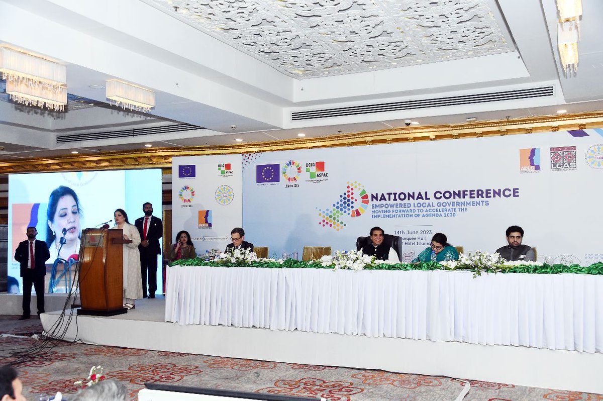 NAofPakistan's tweet photo. MNA/Convener #SDGs Secretariat Ms. Romina Khurshid Alam, while addressing the National Conference title "Empowered Local Government-moving forward to accelerate the implementation of Agenda 2030" said @SecretariatSDGs is committed to localised #SDGs. 
She stressed on the need to develop unity & consensus to achieve SDGs.

#NationalConference #SDGs2030 @MNARomina @PakistanSDGs @UNDP_Pakistan @SustDev
