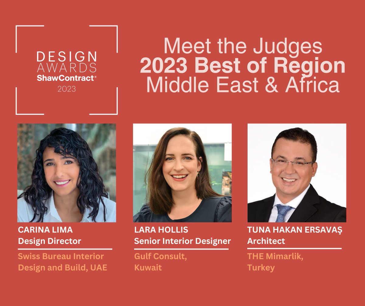 Shaw Contract EMEA (@shawcontemea) on Twitter photo Design Awards: Best of Middle-East & Africa Judges.
Carina Lima, Design Director at Swiss Bureau Interior Design Company, UAE
Lara Hollis, Senior Interior Designer at Gulf Consult Kuwait, Kuwait
Tuna Hakan Ersavas, Architect at THE Mimarlik, Turkey
<a href="/GulfConsult/">Gulf Consult</a> #DesignAwards Design Awards: Best of Middle-East & Africa Judges.
Carina Lima, Design Director at Swiss Bureau Interior Design Company, UAE
Lara Hollis, Senior Interior Designer at Gulf Consult Kuwait, Kuwait
Tuna Hakan Ersavas, Architect at THE Mimarlik, Turkey
<a href="/GulfConsult/">Gulf Consult</a> #DesignAwards