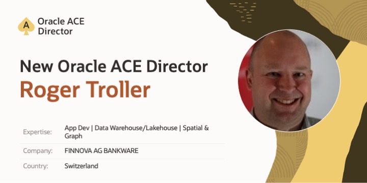 Oracle ACE Program (@oracleace) on Twitter photo Join us in congratulating <a href="/RogerTroller/">Roger Troller</a> for becoming our newest Oracle ACE Director!
Roger has been working with Oracle database since 1990 & an active member of the program for many years.
Thank you for your recommendation, <a href="/Loic__Lefevre/">Loïc Lefèvre</a>!
social.ora.cl/6019O2Zjb
#OracleACE Join us in congratulating <a href="/RogerTroller/">Roger Troller</a> for becoming our newest Oracle ACE Director!
Roger has been working with Oracle database since 1990 & an active member of the program for many years.
Thank you for your recommendation, <a href="/Loic__Lefevre/">Loïc Lefèvre</a>!
social.ora.cl/6019O2Zjb
#OracleACE