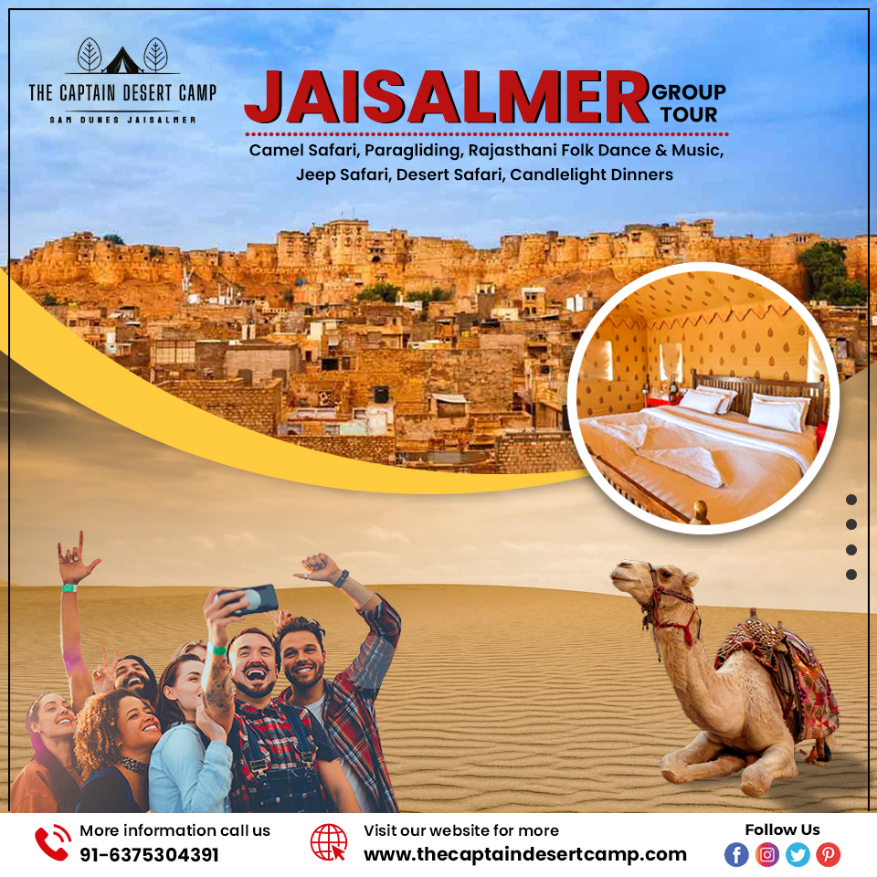 🌵 Jaisalmer Group Tour - The Captain Desert Camp 🌵

#JaisalmerGroupTour #TheCaptainDesertCamp #DesertAdventure #GoldenSandDunes #RajasthaniCuisine #LuxuryTents #UnforgettableExperience #GroupTravel #ExploreJaisalmer #CulturalHeritage #SunsetViews #CamelRides #BonfireNights