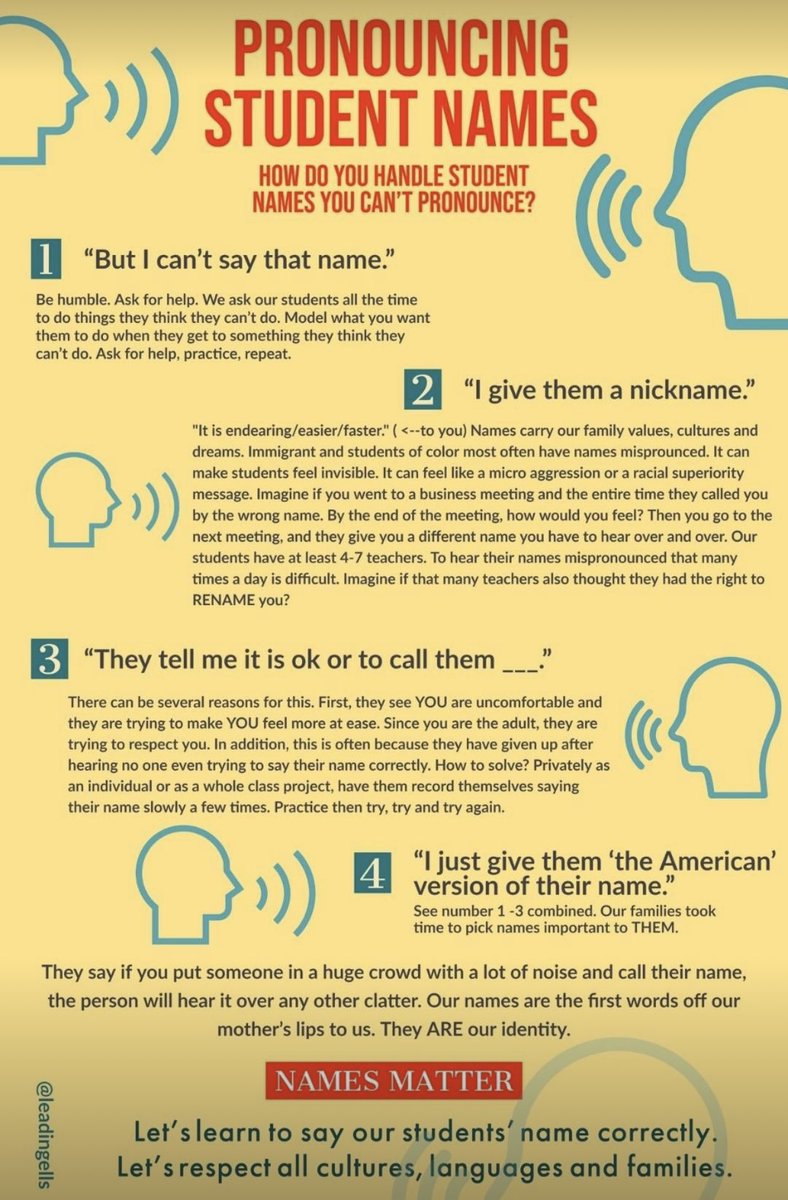 Mr_MooreBME's tweet photo. How do you handle student names you can’t pronounce? #NamesMatter #ModelRespect #StudentFirstMindset https://t.co/W7NHS6cFFJ