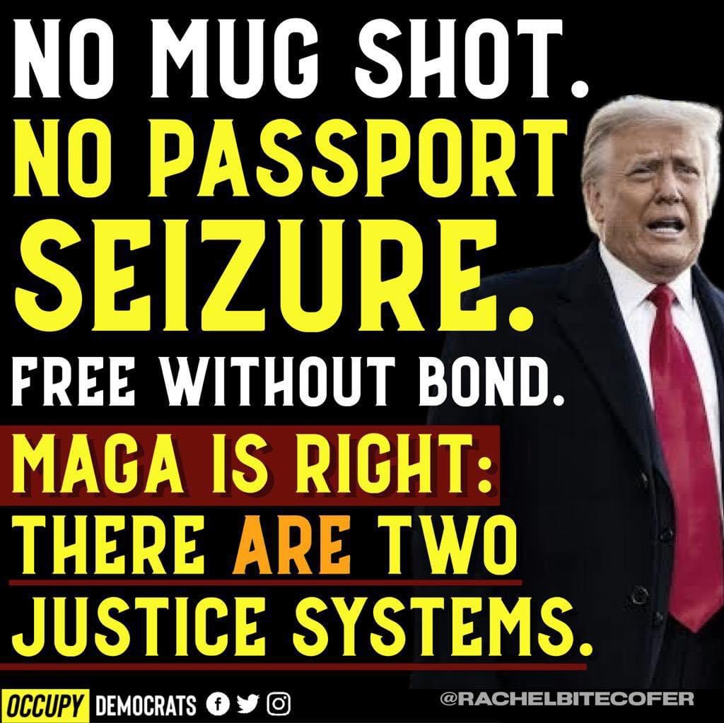 You're right Magats: 2 different justice systems
#TrumpIsATraitor 
#TrumpIsANationalSecurityThreat 
#TrumpArraignmentDay 
#GOPTraitorsToDemocracy 
#magatears