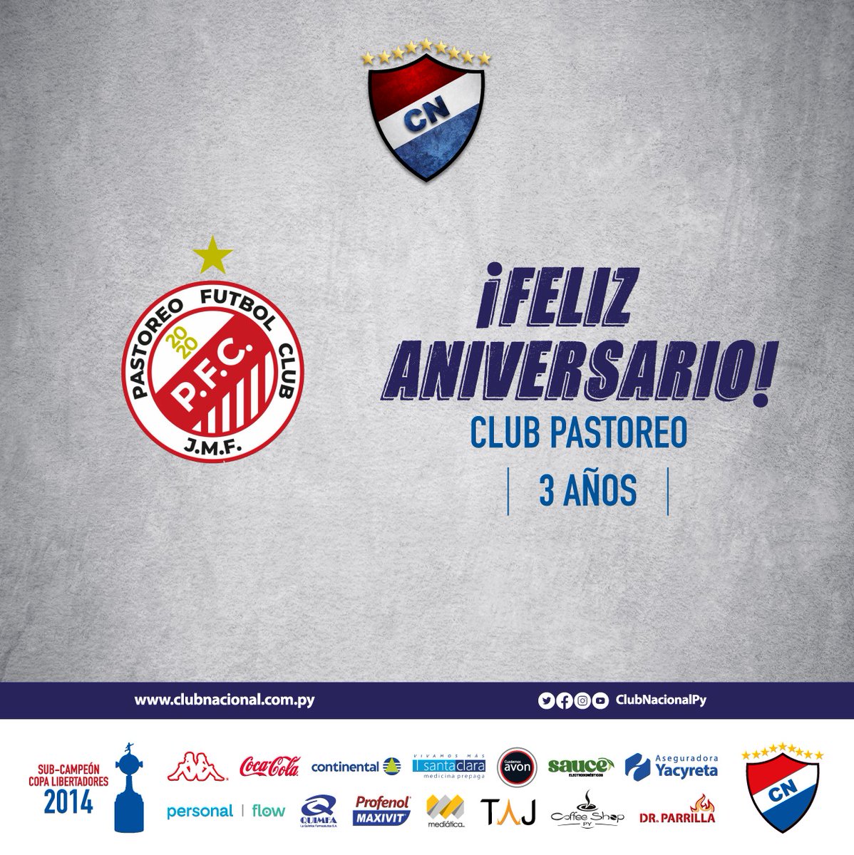 Saludamos al Club <a href="/Pastoreofc2020/">Pastoreo futbol club</a> por sus 3 años de vida institucional. 

¡¡FELIZ ANIVERSARIO!! 

#NacionalQuerido 🔴⚪🔵