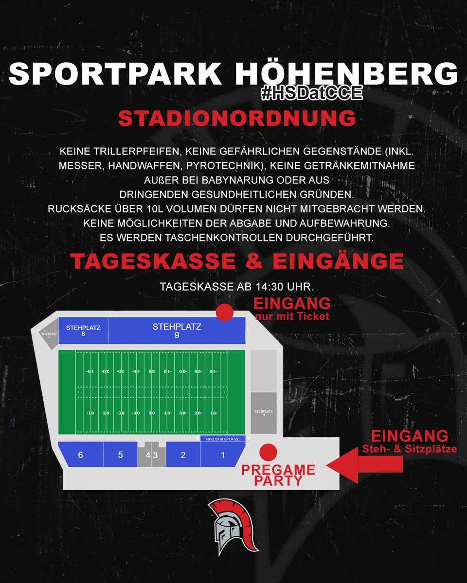 CenturionsCGN's tweet photo. Alle wichtigen Informationen für das bevorstehende Heimspiel im Sportpark Höhenberg gegen die Hamburg Sea Devils!⚔️

📅: 17. Juni
🌯: by Chidonkey
🌭: by Steinmann
🎁: Gewinnspiele am DJ Pult

***
#InvictusCentrurions #elf23 #HSDatCCE #GamedayInformationen #heimspiel https://t.co/9l9El2hrI8