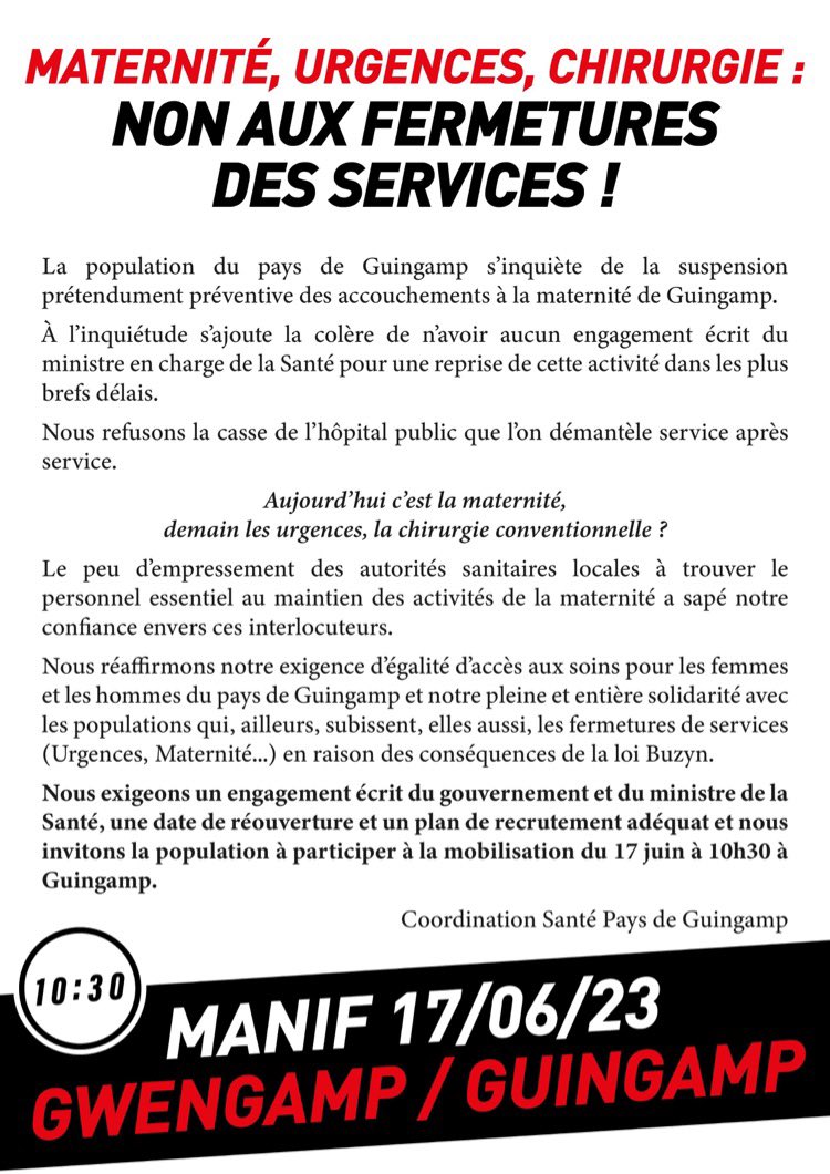 Samedi matin Rendez-vous à #Roudourou à #Guingamp peine pour l'accès aux services de santé et la defense du service public partout en #Bretagne . #Gwengamp o stourm ! #bzh