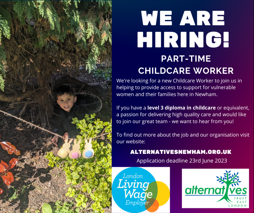 Come and work with some of the loveliest children in London! 

A part time job opportunity working alongside our team to provide childcare for women accessing our counseling and educational sessions. 

Deadline: 23rd June 2023
more info: altel.org.uk/work-with-us/