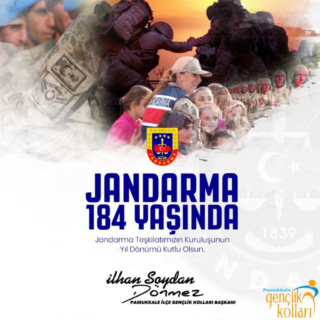 Toplumun huzur ve güvenliğinin sağlanmasında büyük bir özveri ile görev yapan Jandarma Teşkilatı'nın 184. yıl dönümü kutlu olsun.
Görevleri başında hayatını kaybeden kahraman şehitlerimizi rahmetle, gazilerimizi minnetle anıyoruz.

#Jandarma184Yasında