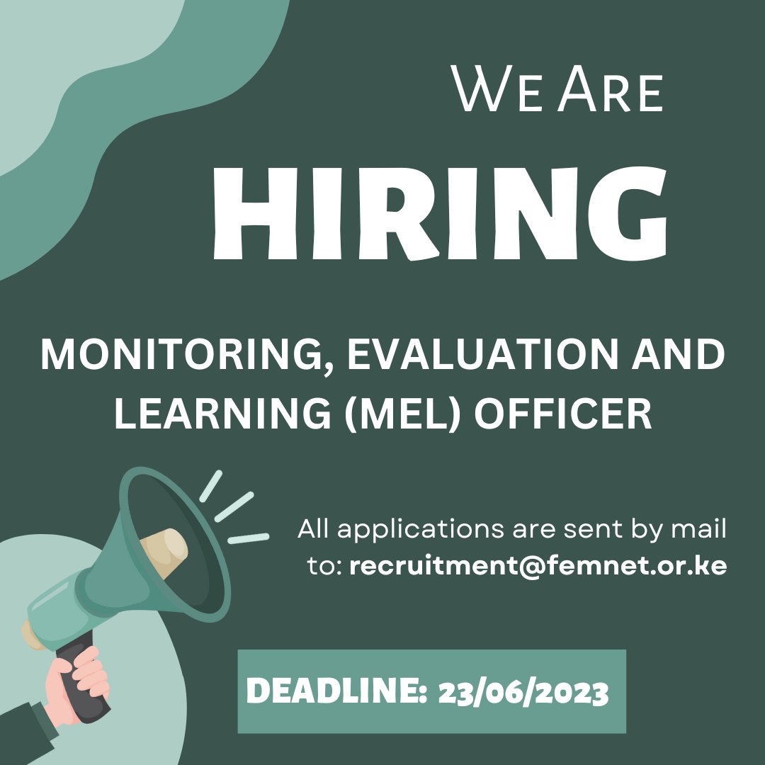 FEMNET is seeking to engage a passionate, dynamic, and enthusiastic Monitoring, Evaluation and Learning (MEL) Officer, on a one-year renewable contract. 

For more information, click on this link: bit.ly/3P60u82